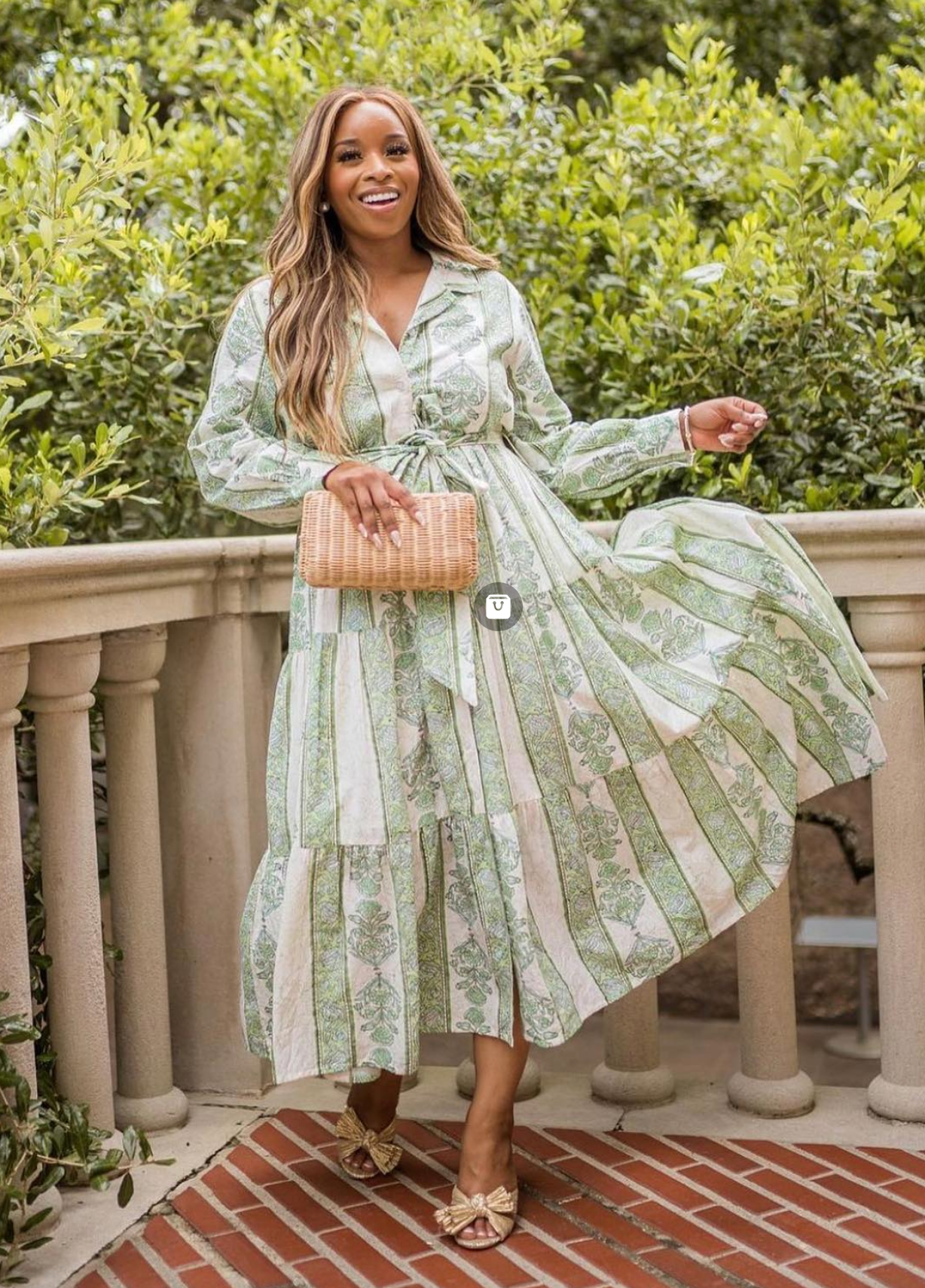 Roller Rabbit Berrino Sonora Green Cream Midi Dress size L