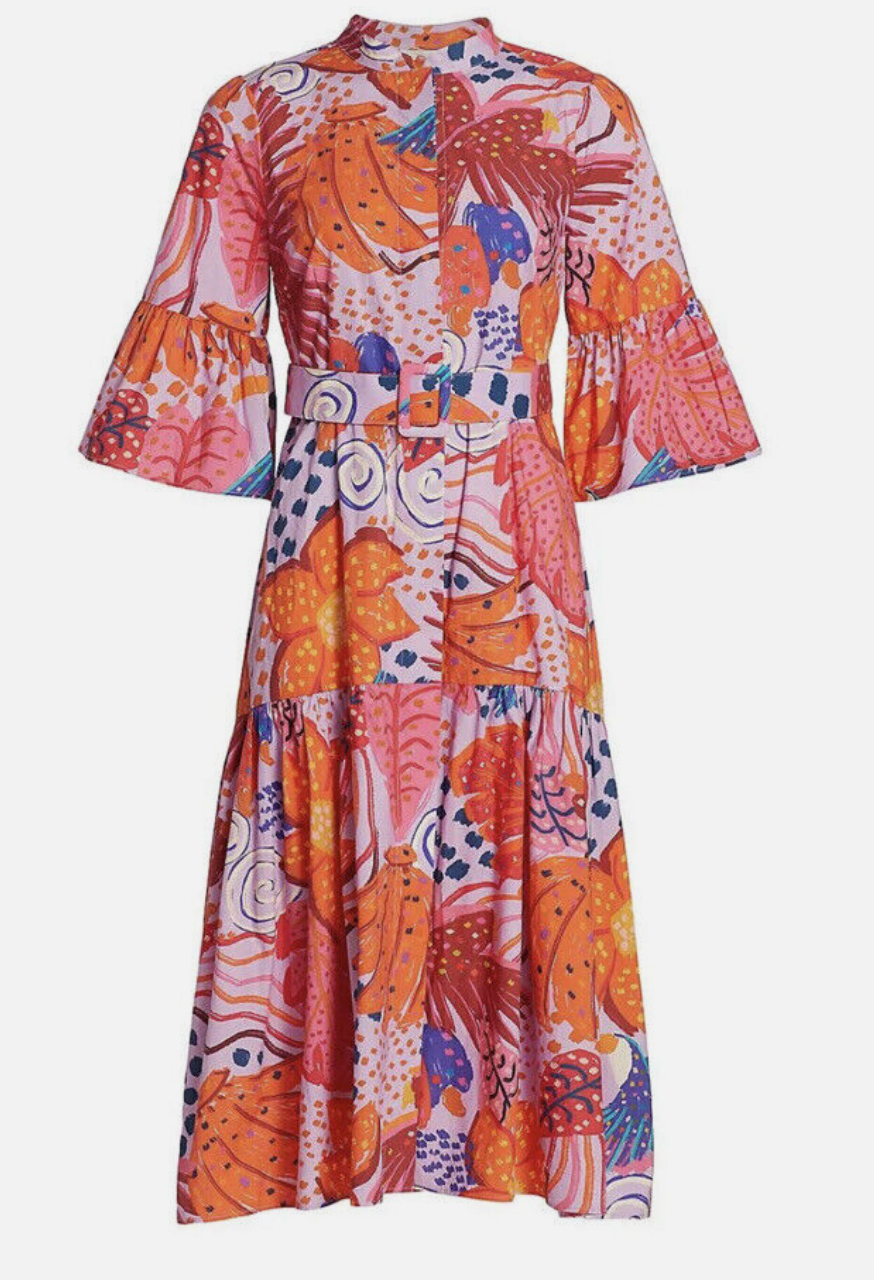 Farm Rio Botanical Print Belted Midi Dress size M