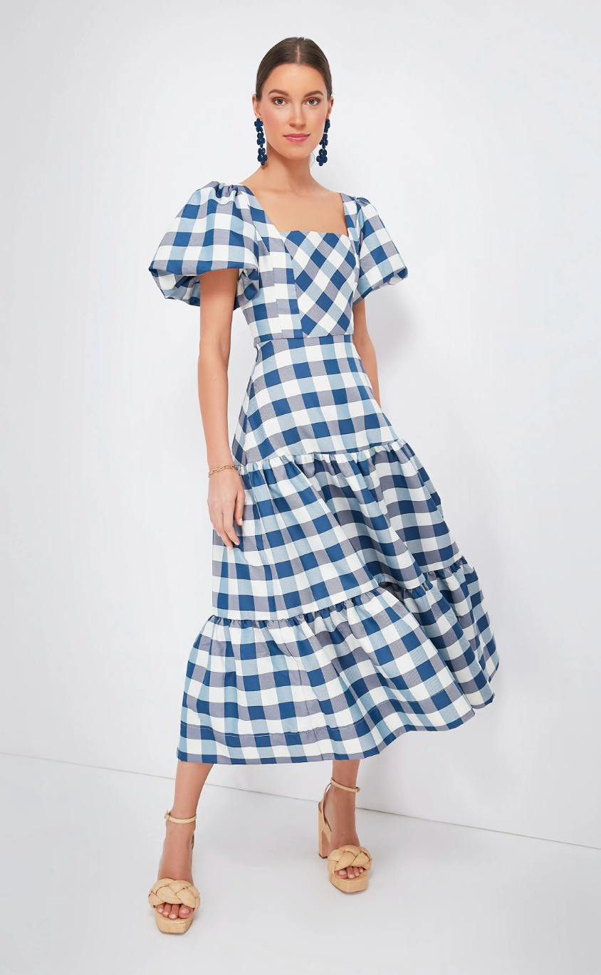 Hunter Bell Cassidy Midi Dress Blue Check size 6