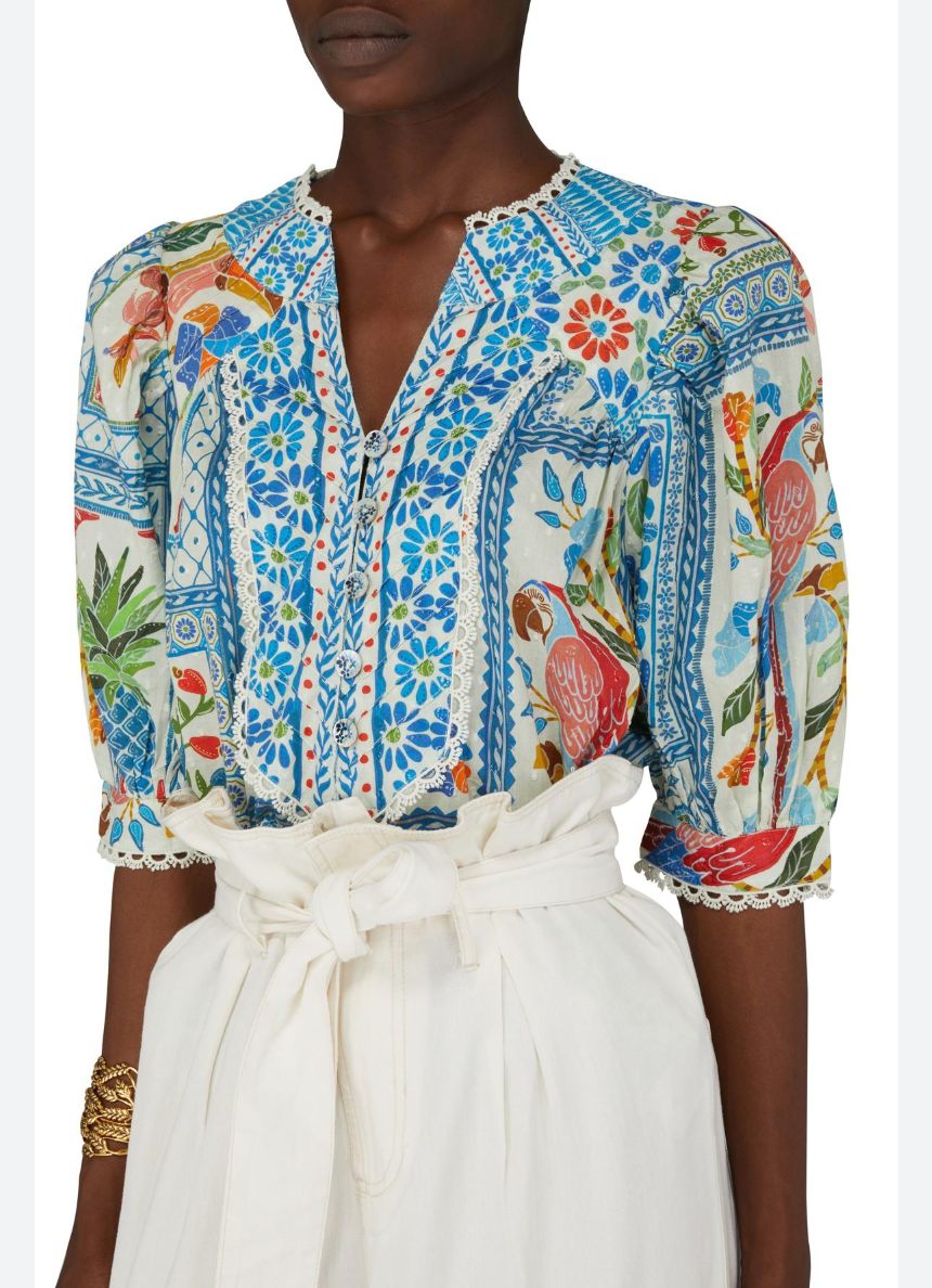 Farm Rio Tropical Tiles Blouse size XL