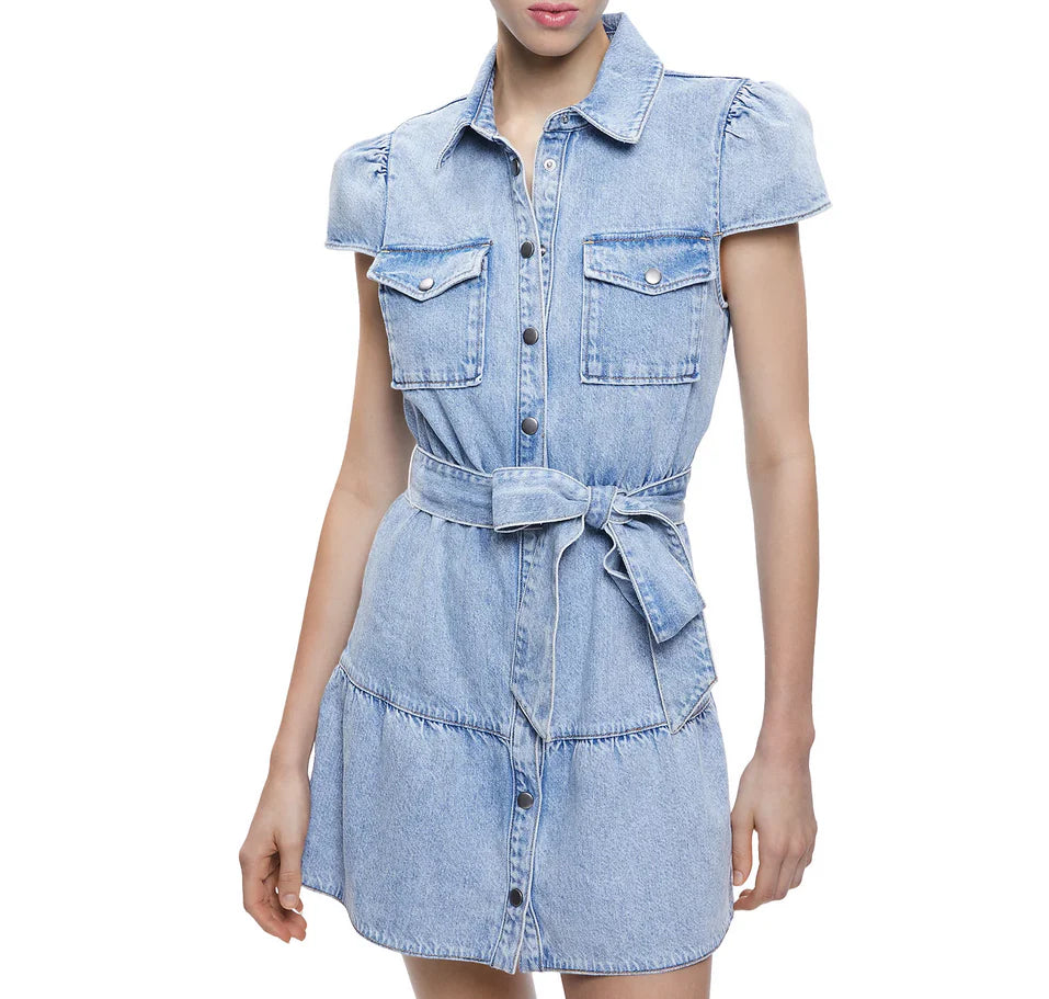 Alice and Olivia Miranda Denim Mini Shirt Dress size 8
