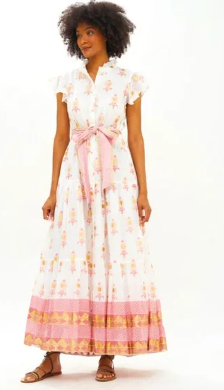 Oliphant Ruffle Maxi Dress Leela Peach size L