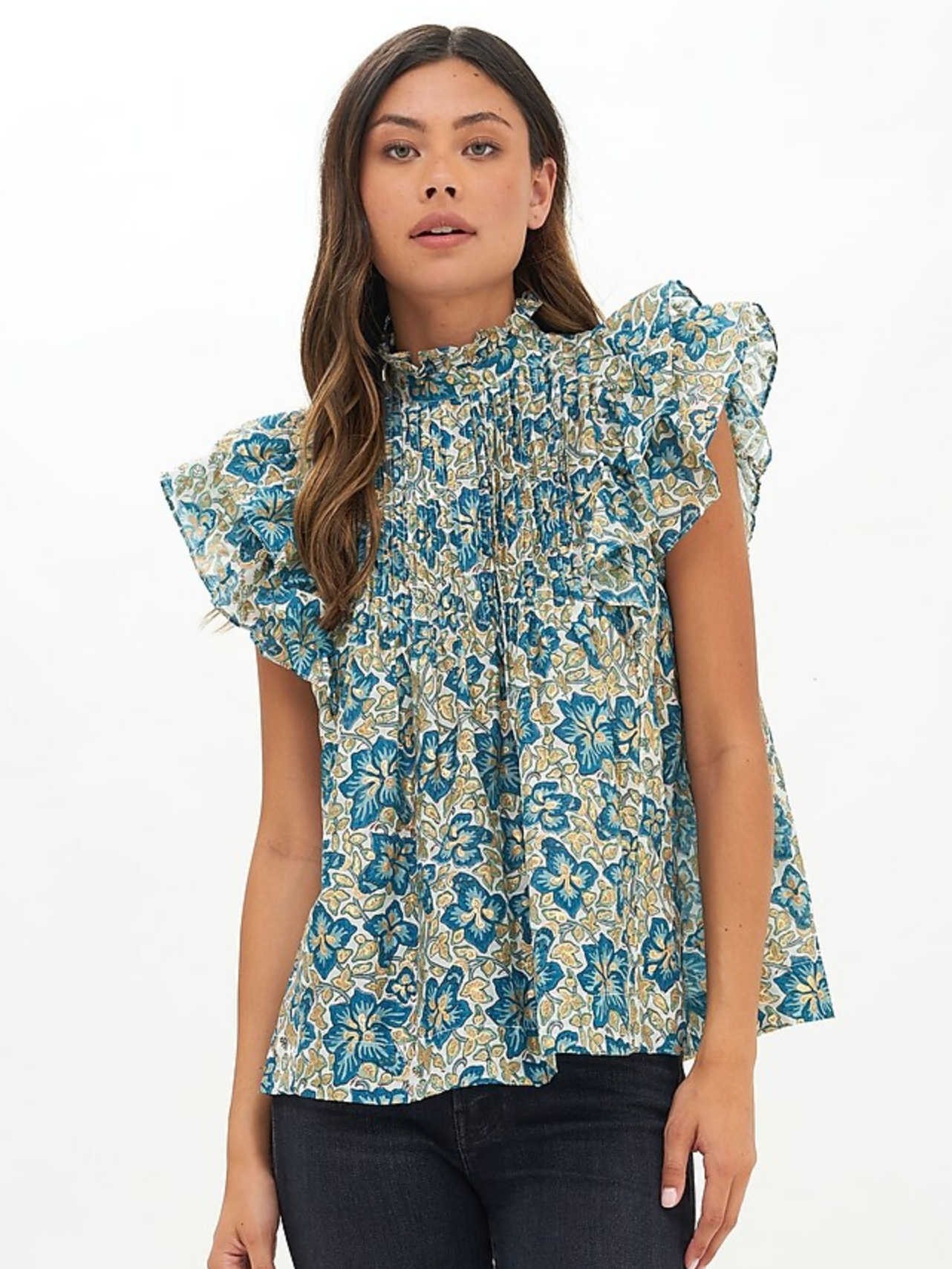 Oliphant Pintuck Ruffle Top size M