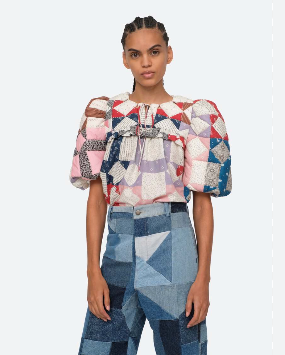 Sea New York Nohr Quilted Puff Sleeve Top size XS