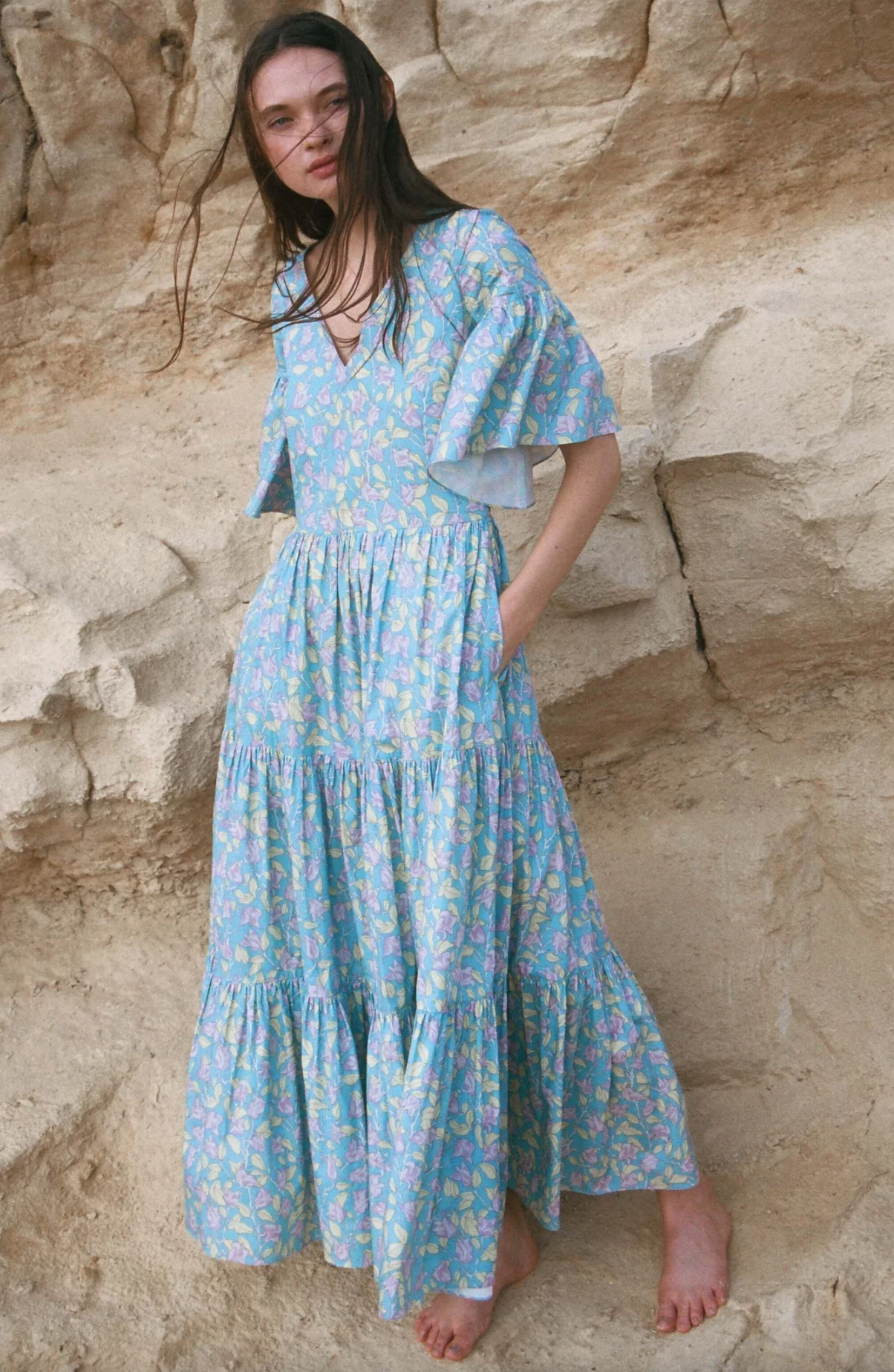 Coco Shop Tiered V Neck Midi Dress size XS