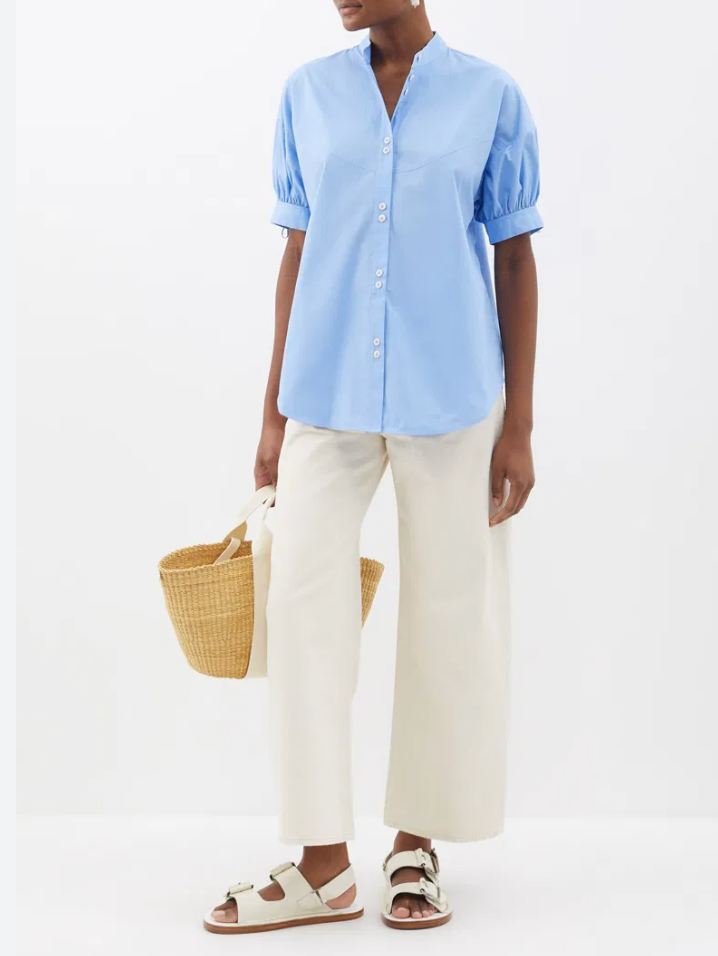 Lee Matthews Posey Collarless Cotton Shirt size 4/6