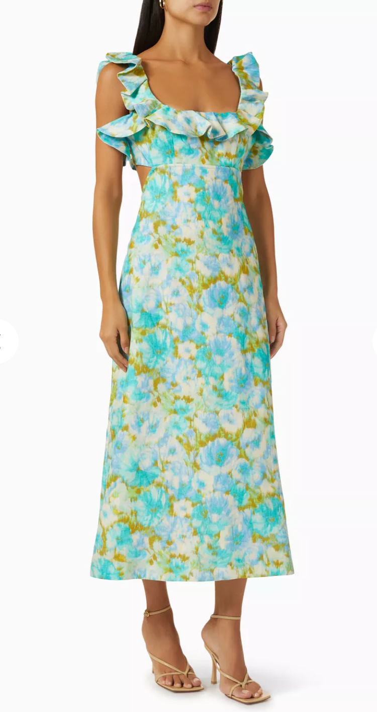 ZIMMERMANN High Tide Frilled Midi Dress size US 8