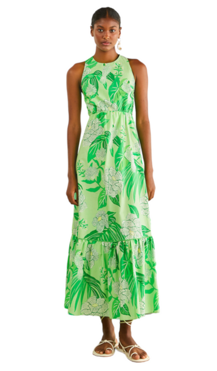 Farm Rio Dew Drop Floral Green Midi Dress size M