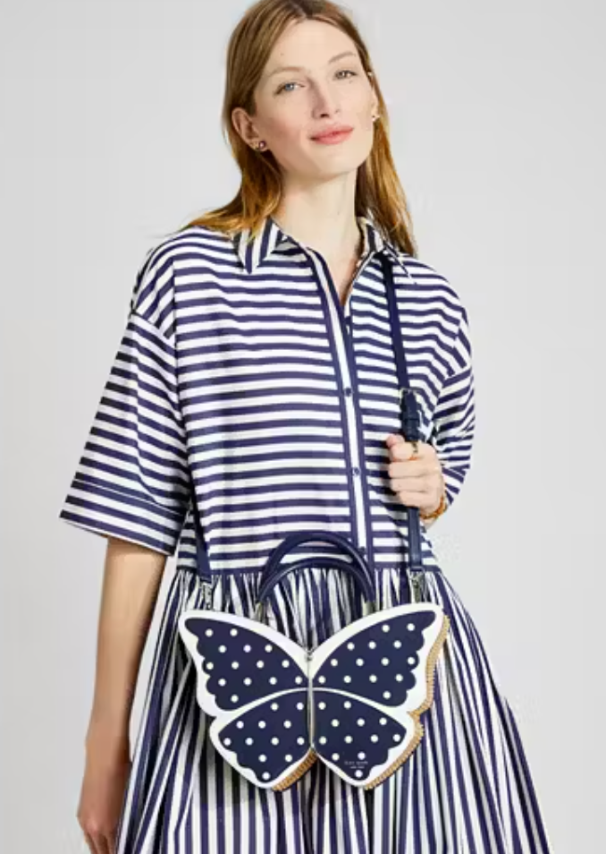 Kate Spade Wing It Polka Dot Wicker Butterfly Satchel Crossbody Bag