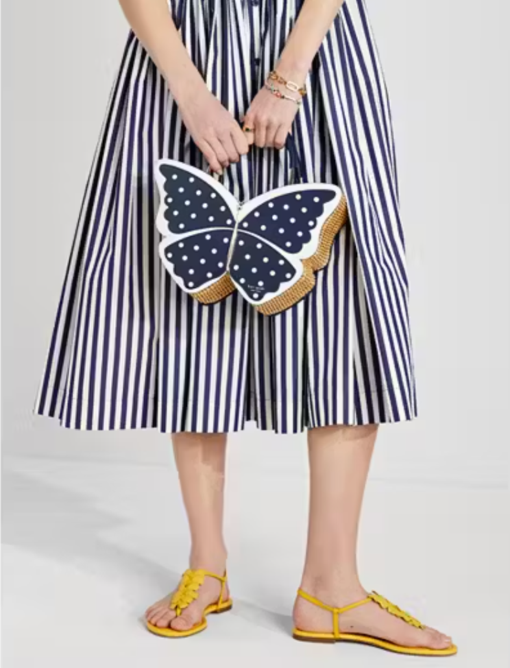 Kate Spade Wing It Polka Dot Wicker Butterfly Satchel Crossbody Bag