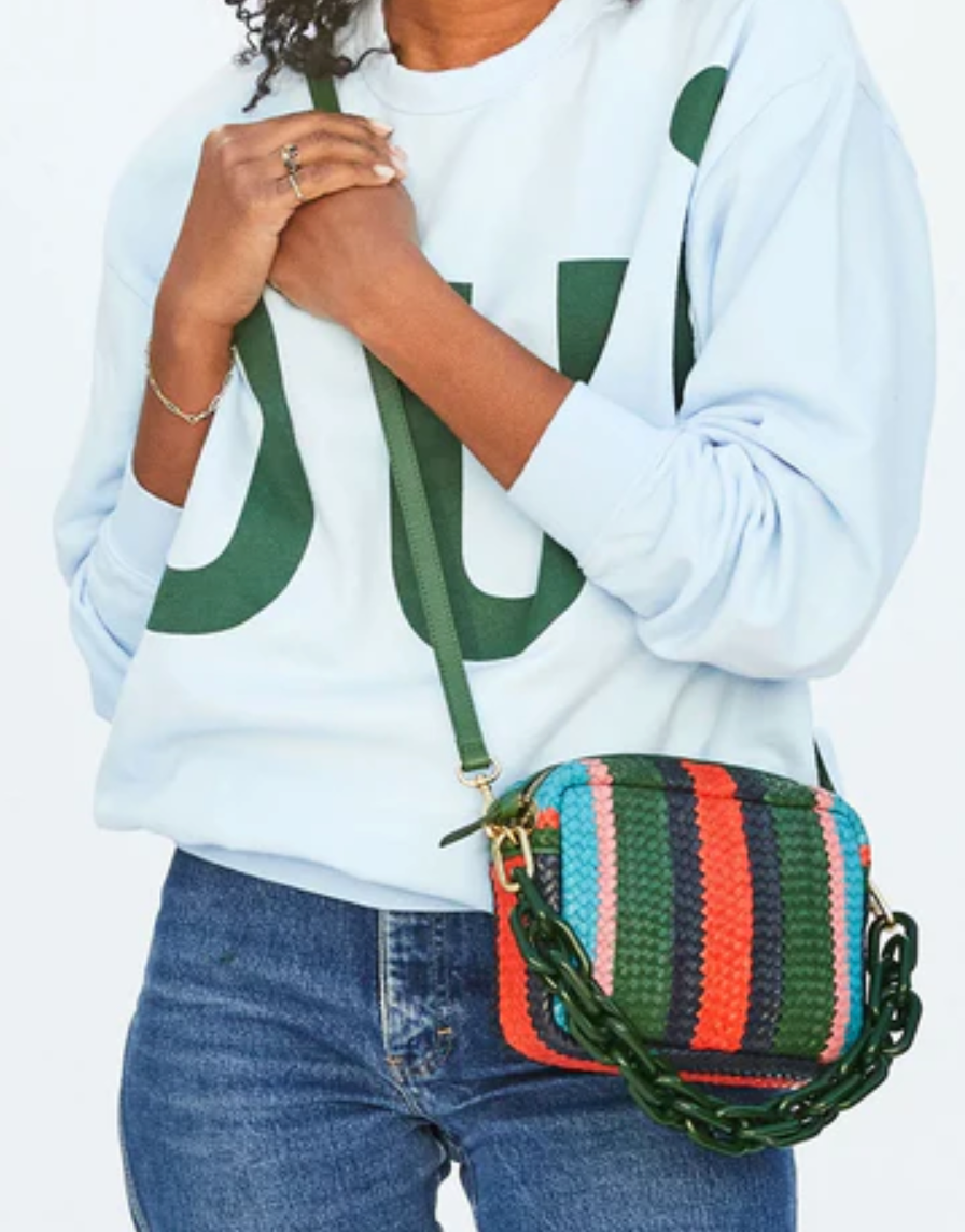 Clare V. Evergreen Stripe Woven Crossbody Bag