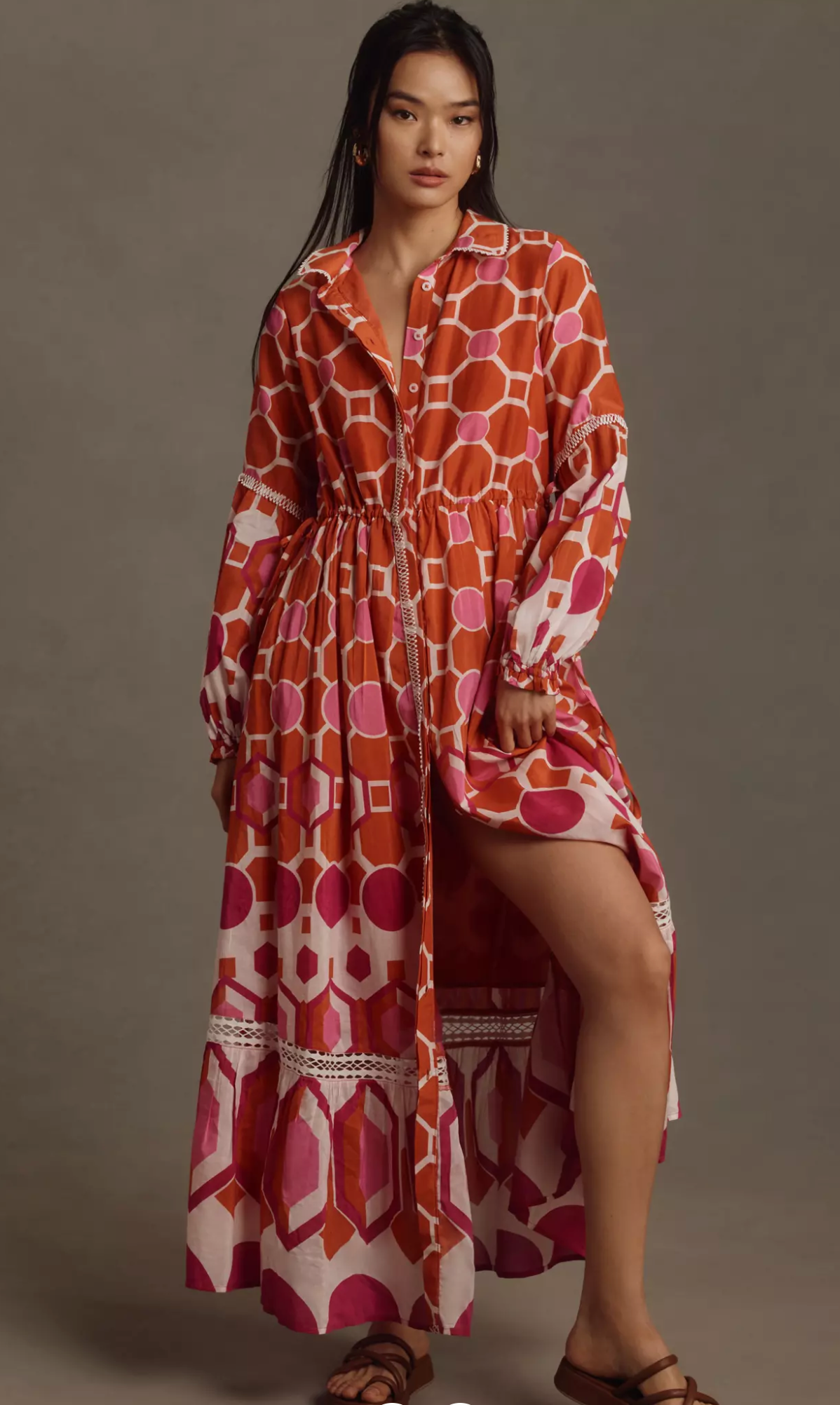 Anthropologie The Eleanora Long-Sleeve Maxi Shirt Dress size M