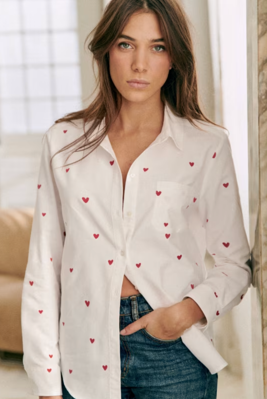 Sezane Tomboy Shirt Embroidered Hearts size 38 (6)