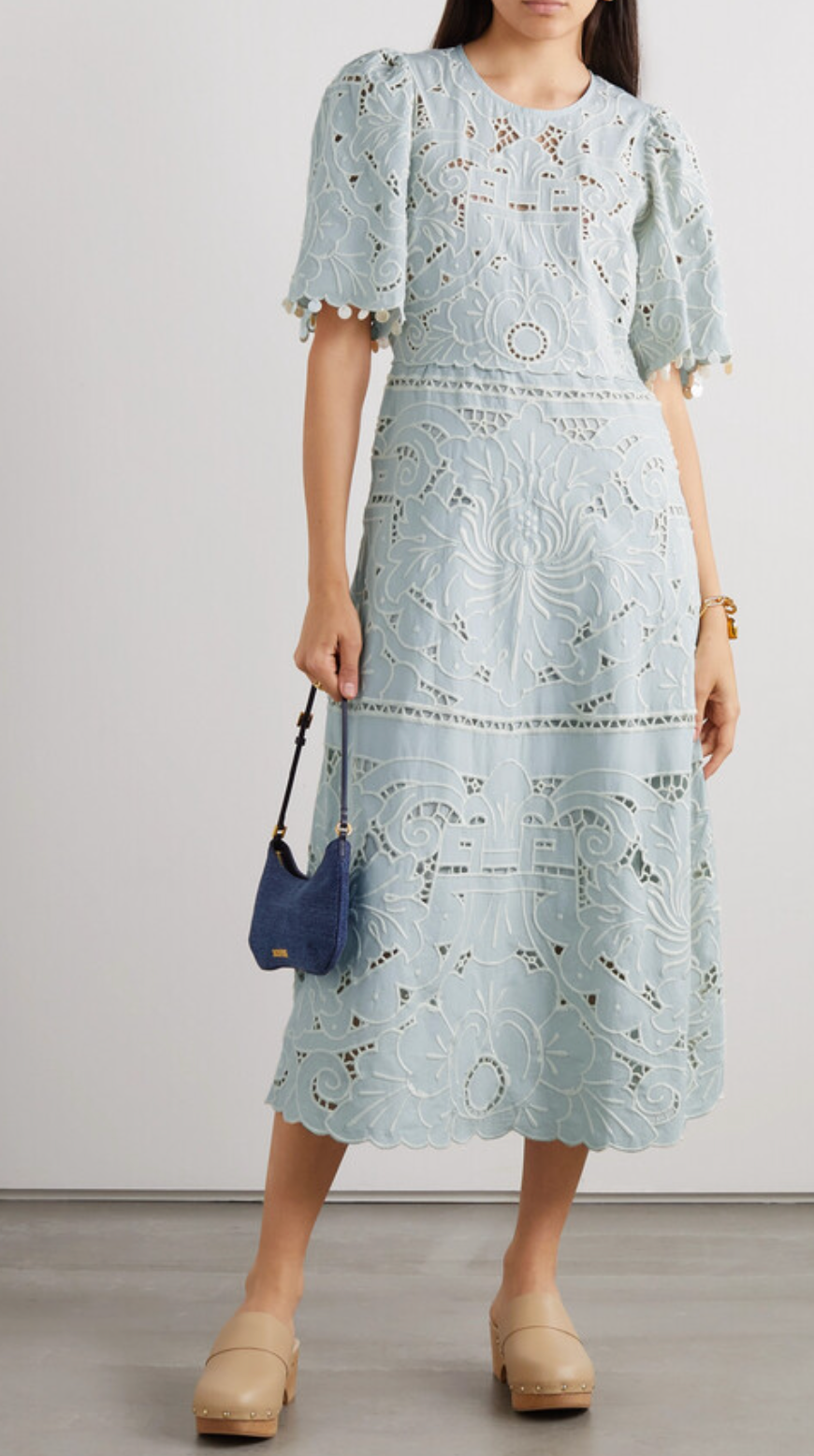 Sea New York Blaire Shell-Embellished Organic Cotton Midi Dress size 4
