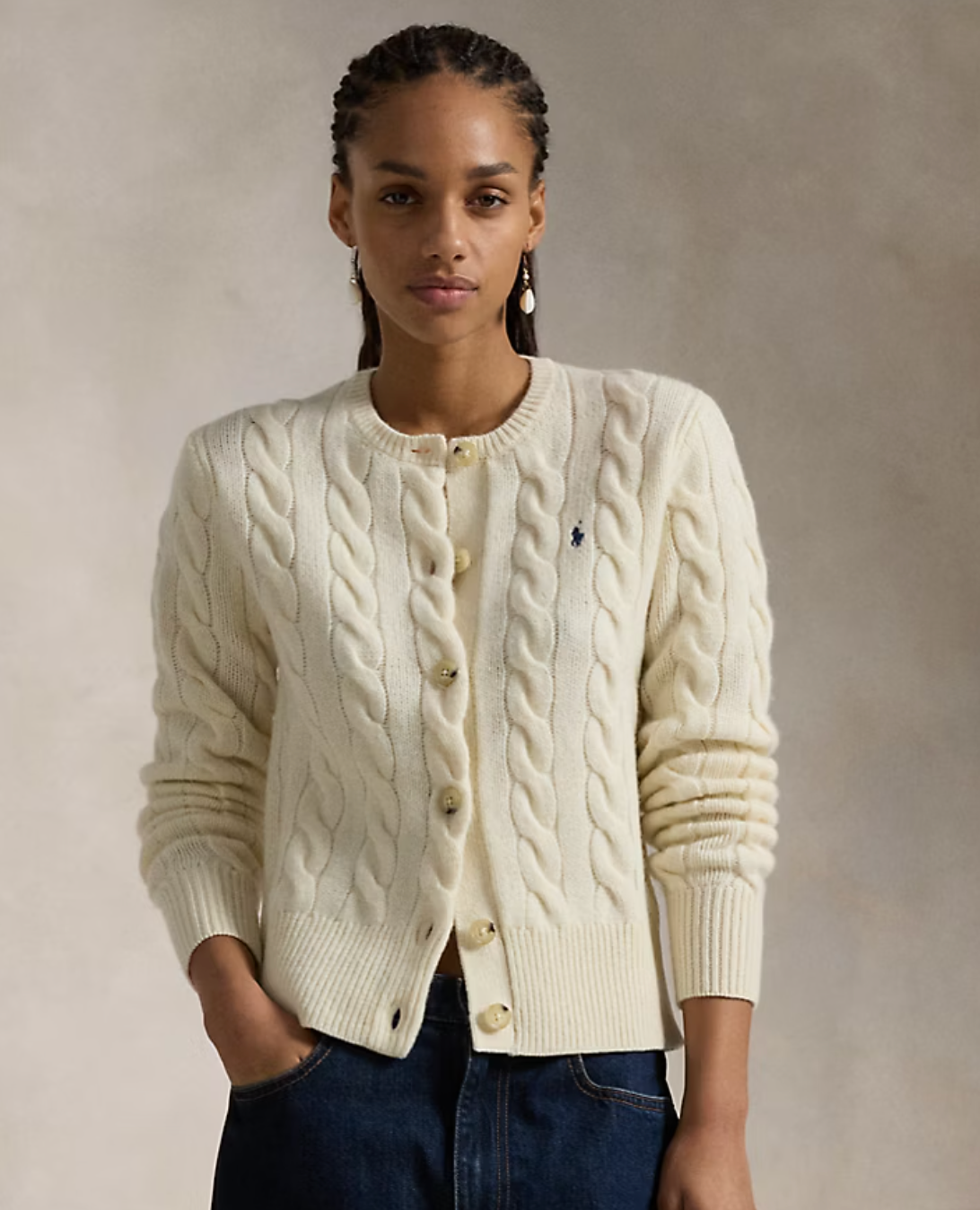 Polo Ralph Lauren Cable-Knit Wool-Cashmere Cardigan size M