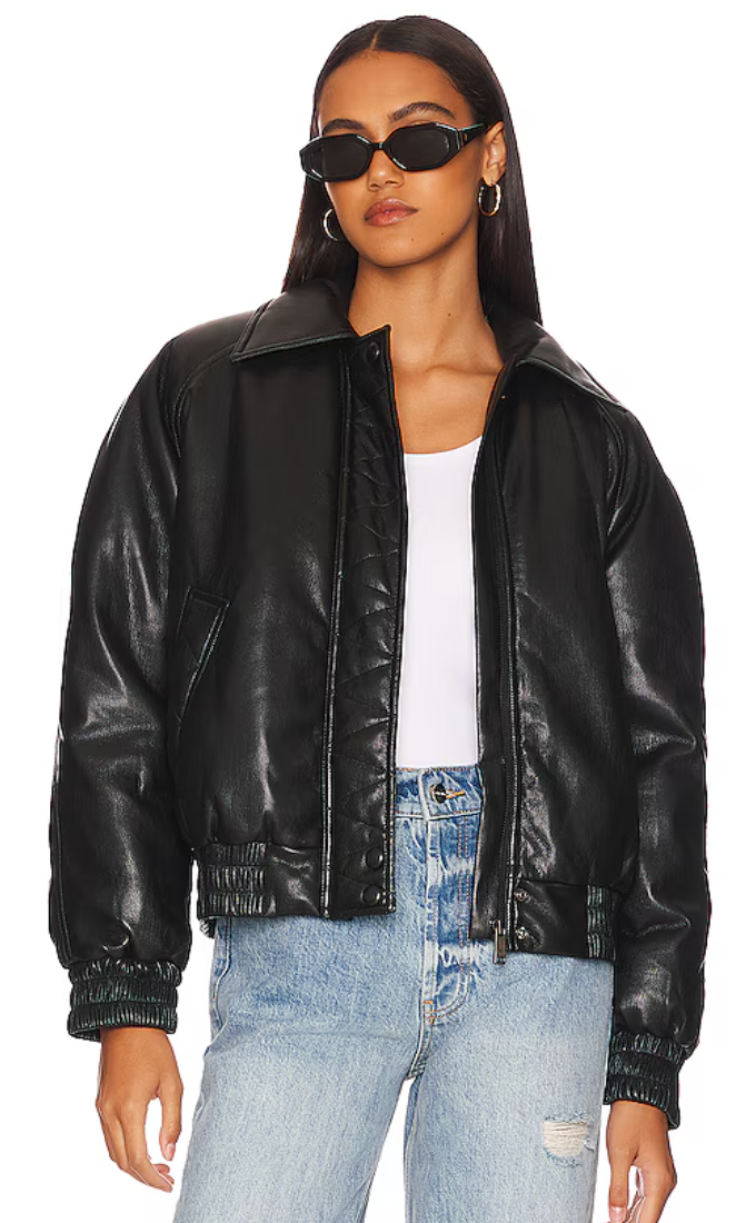 Anine Bing Zora Faux Leather Bomber Jacket size S
