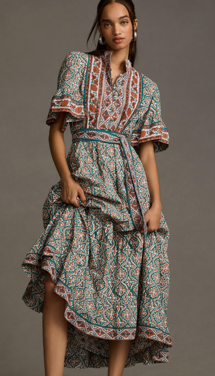 Sue Sartor Short-Sleeve Printed Midi Dress size S