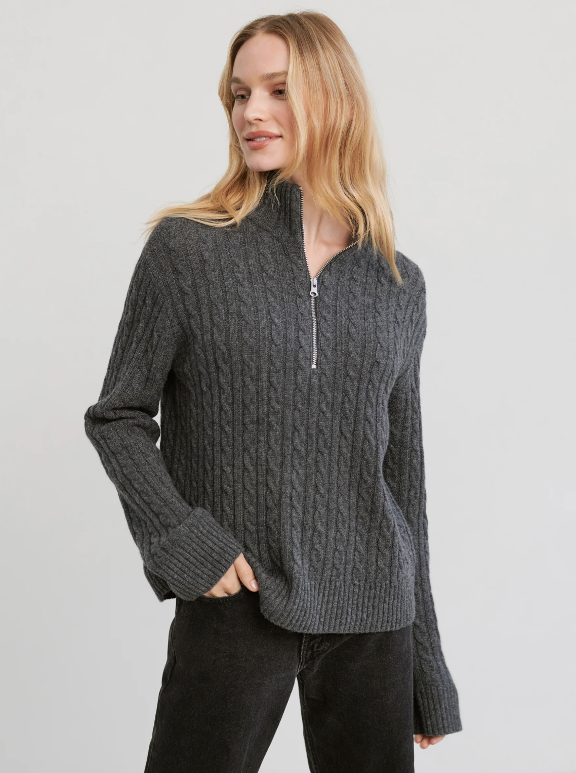 Jenni Kayne Cable Nell Half Zip Sweater size S