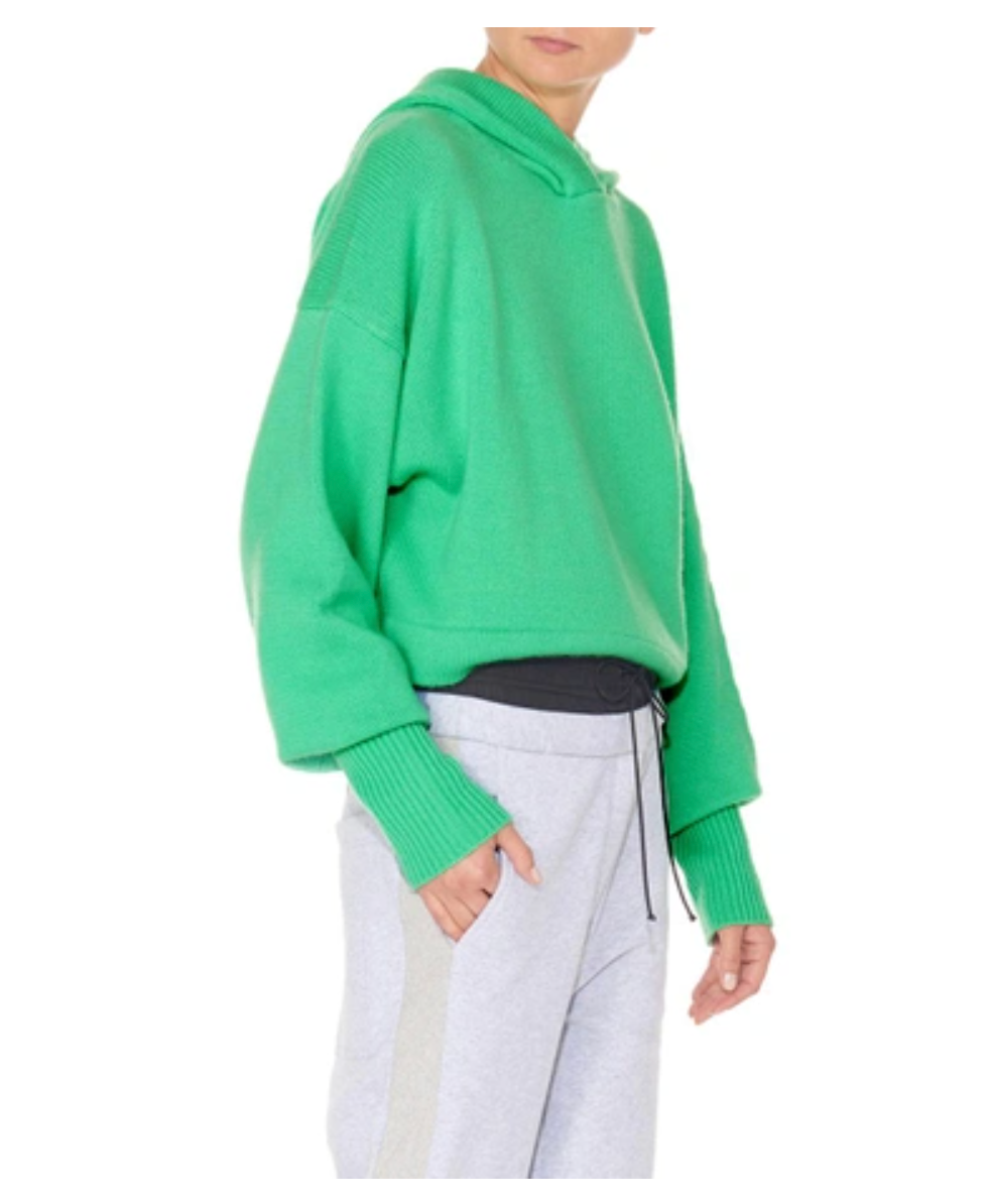 Tibi Pleated Sleeve Cropped Cashmere Pullover Kelly Green size S