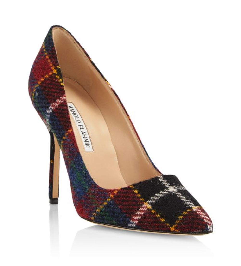 Manolo Blahnik BB 105 Check Wool Pumps size 36.5