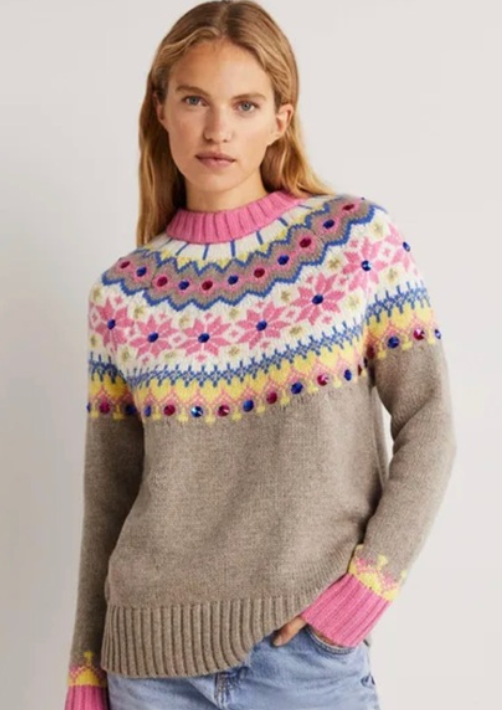 Boden Fair Isle Embellished Sweater size US 4