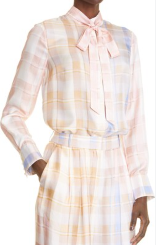 Zimmermann Dancer Ombré Check Tie Neck Silk Shirt size 6