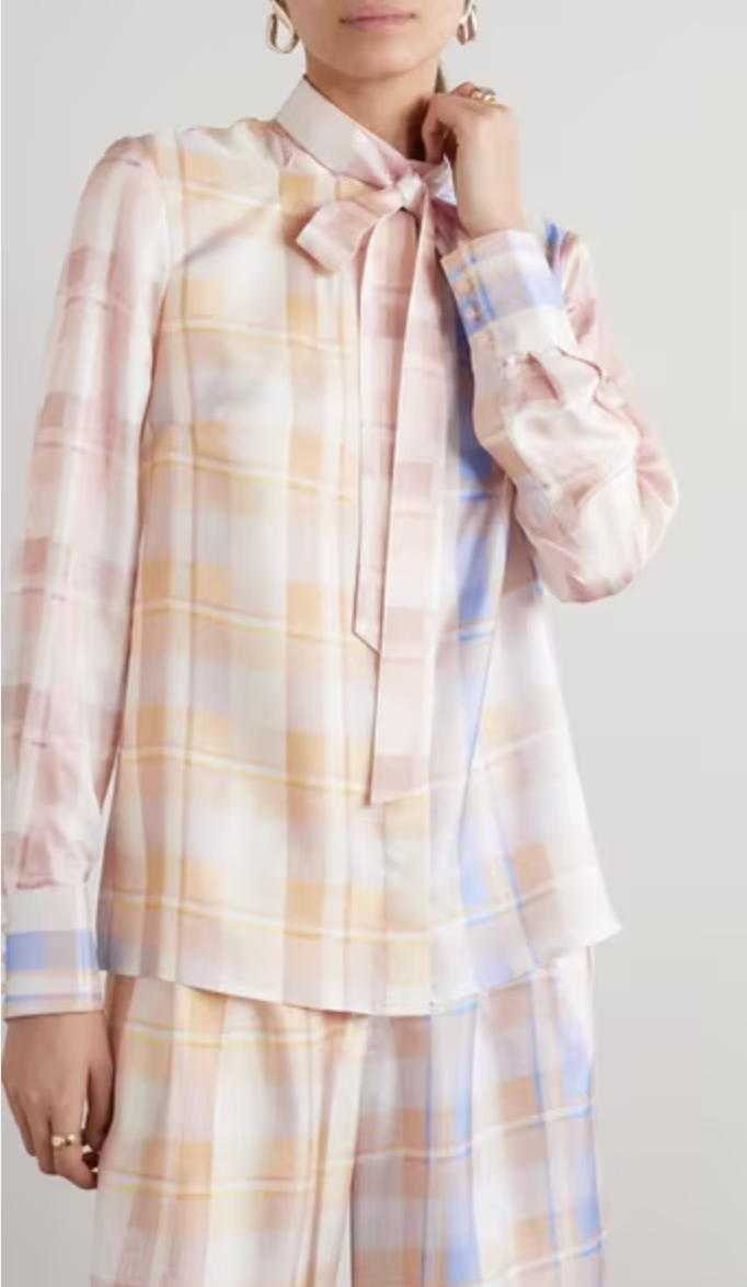 Zimmermann Dancer Ombré Check Tie Neck Silk Shirt size 6