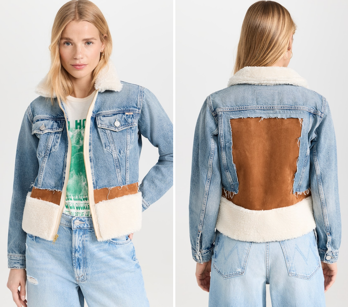 Mother The Cut and Paste Denim Sherpa Jacket size S