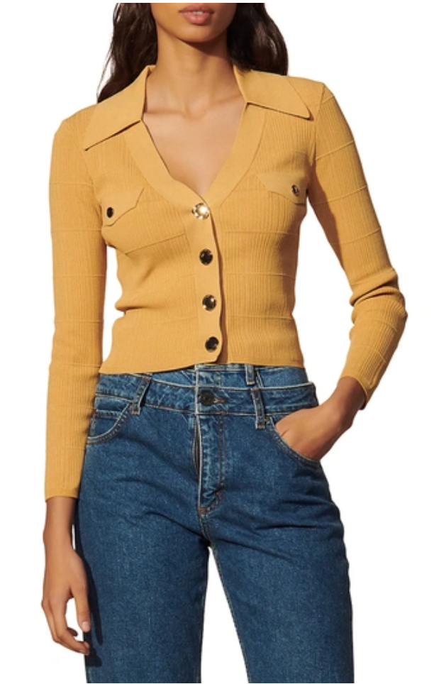 Sandro Camel Suzie Ribbed Knit Cardigan size L