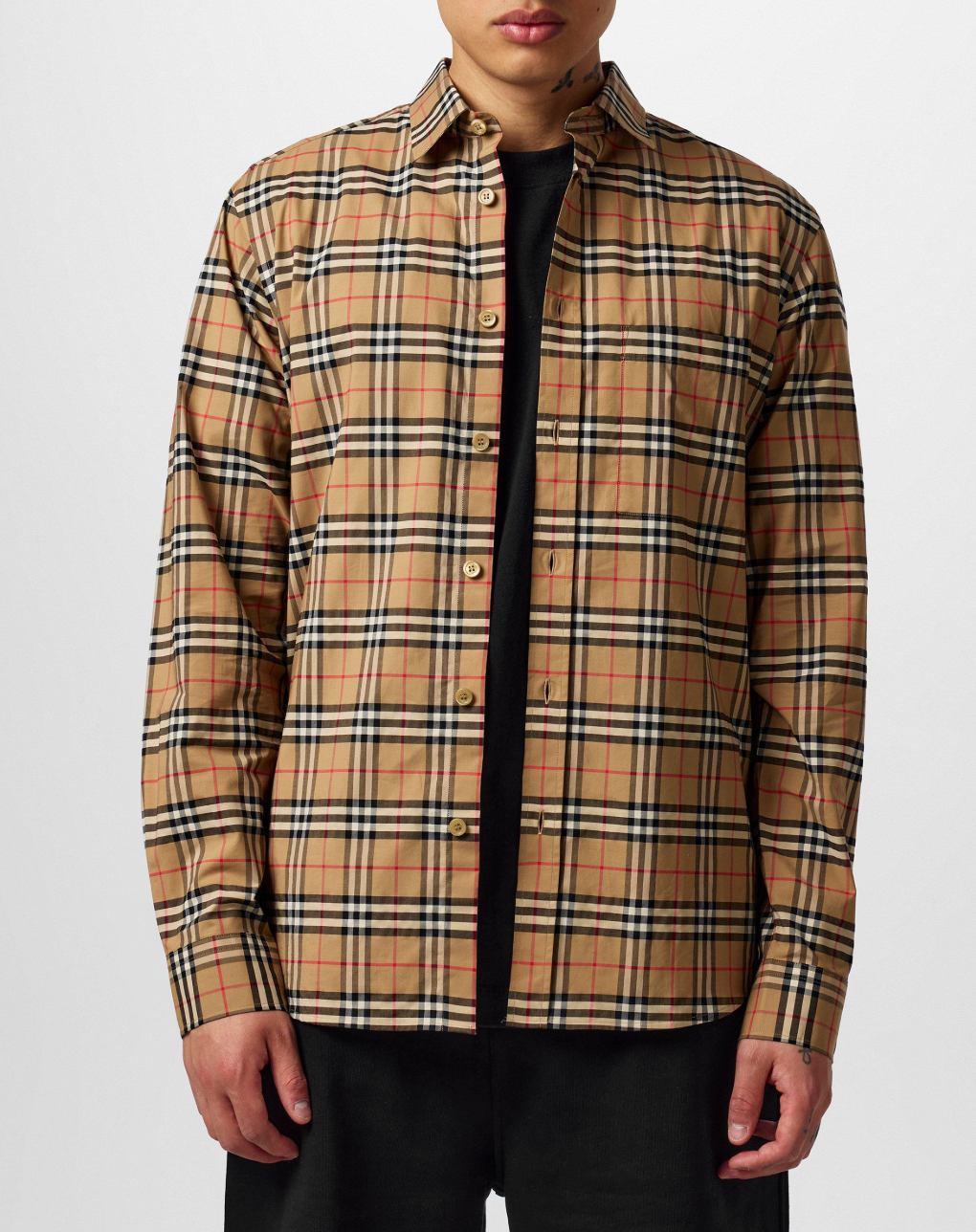 Burberry Simpson Check Cotton Stretch Shirt size L MEN'S