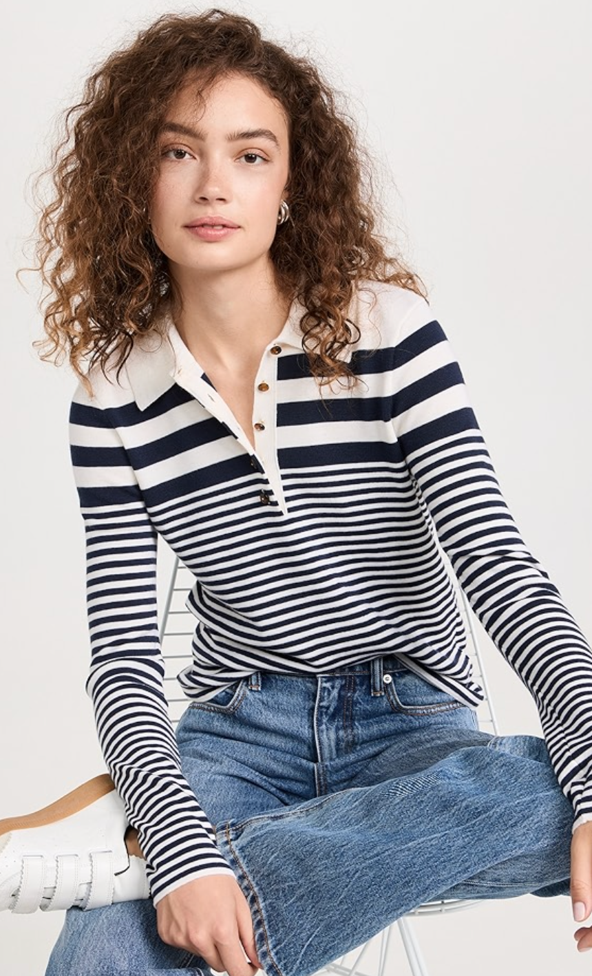 Veronica Beard Raj Striped Polo Sweater size M