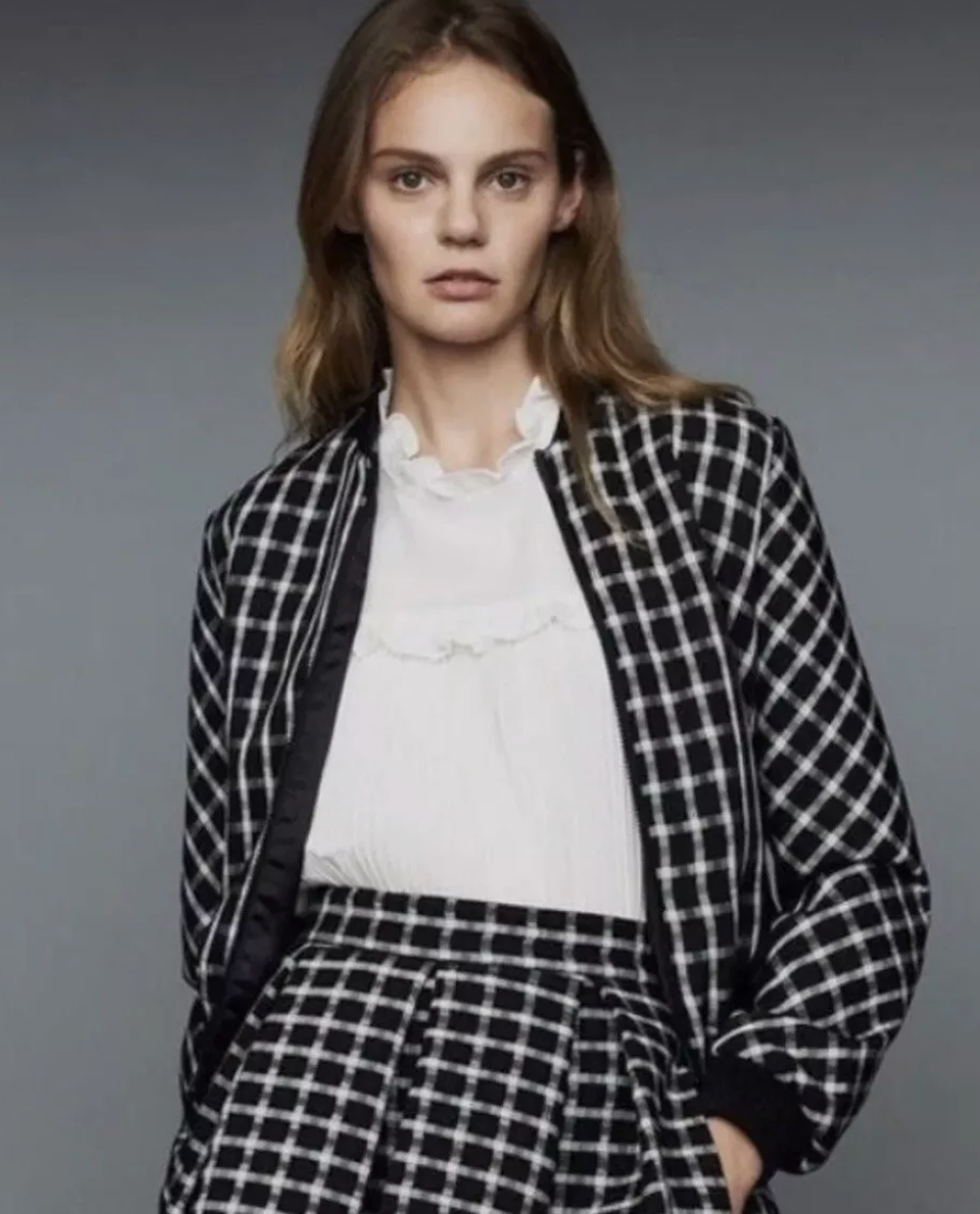 Maje Barc Checked Jacquard Bomber Jacket size US 8