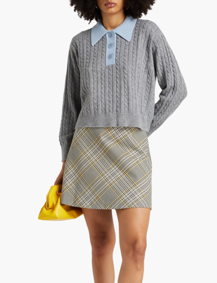 Sandro Reno Cable-knit Wool-Blend Polo Sweater size S