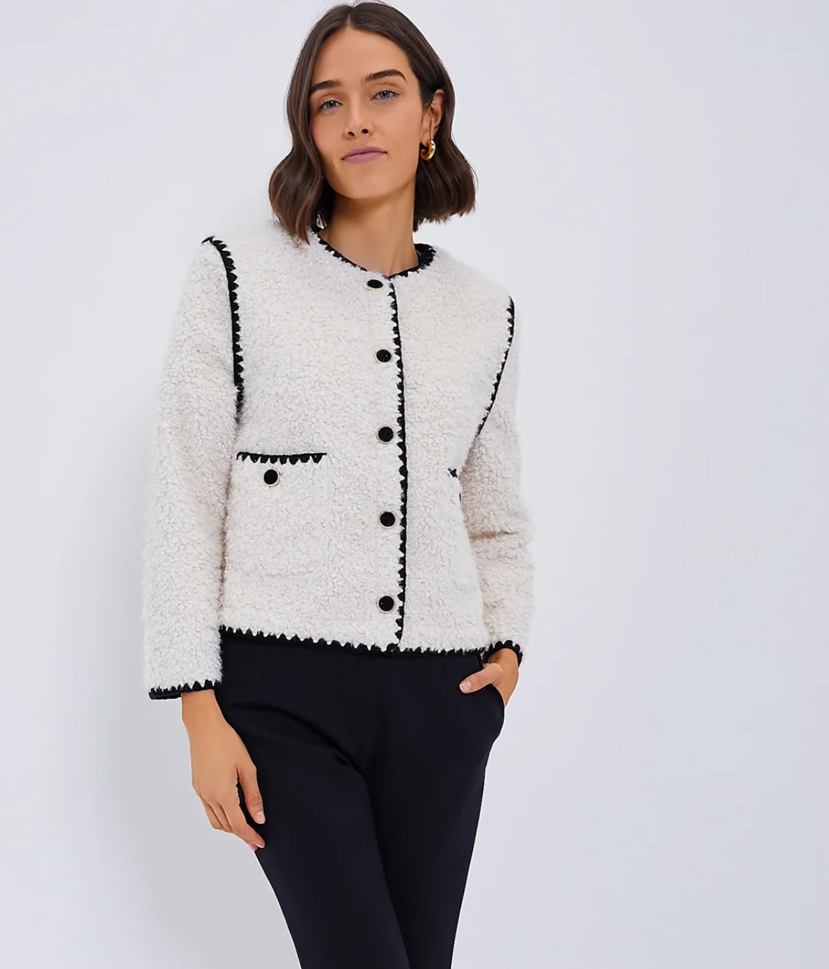 Hyacinth House Cream & Black Trim Audrey Jacket size M