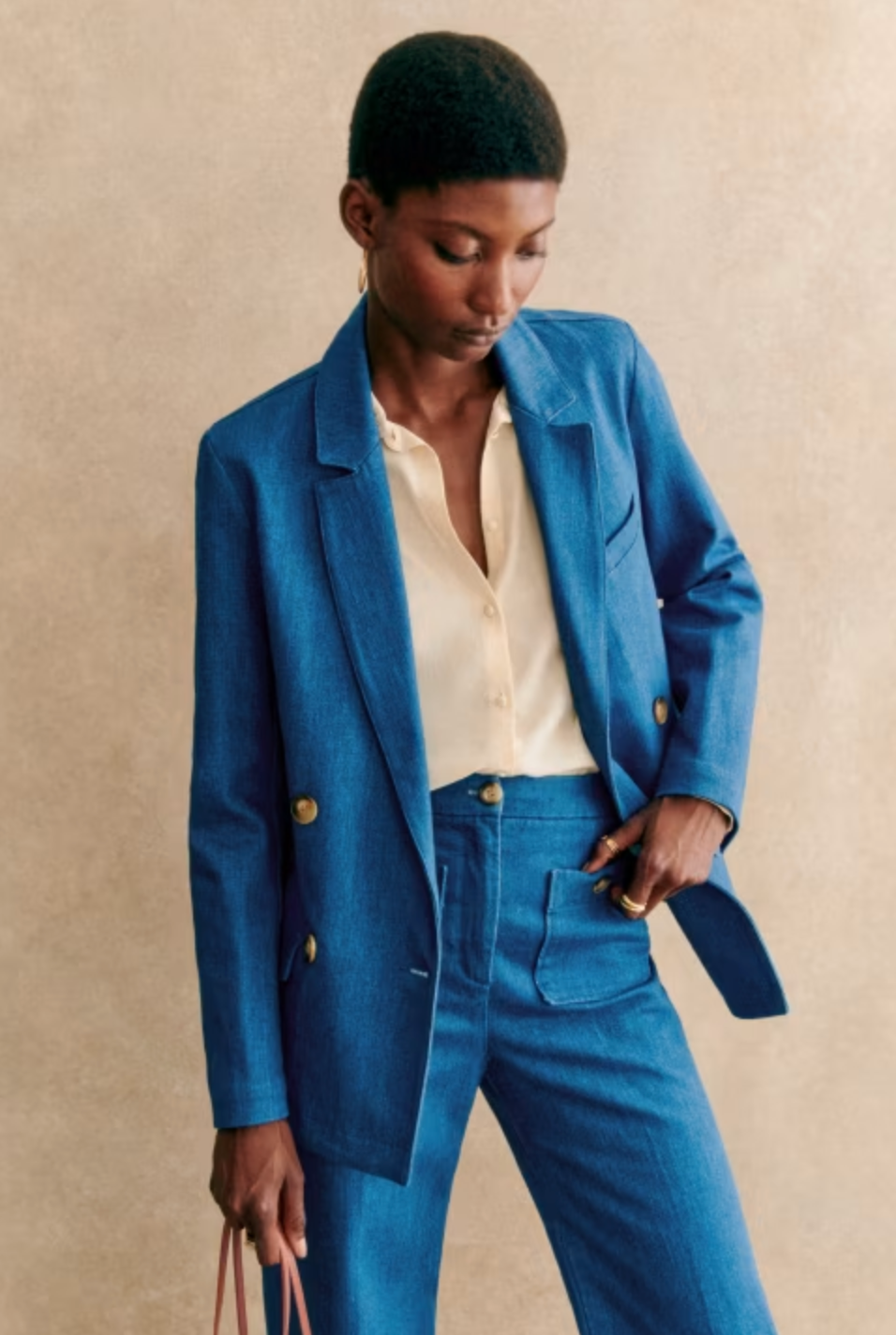 Sezane Christie Denim Blazer Jacket size 40 - US 8