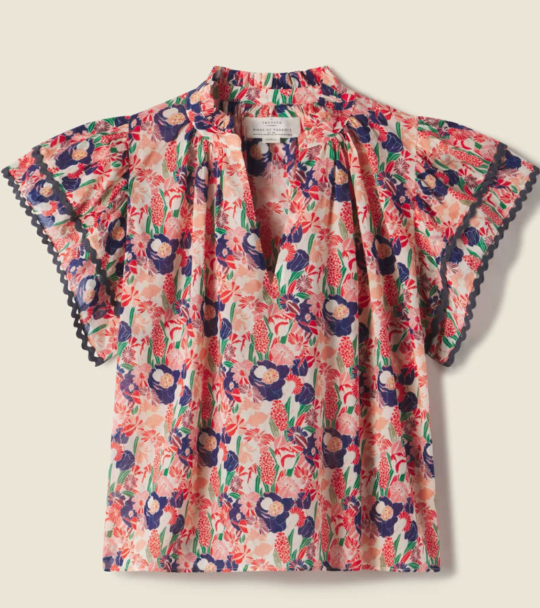 Trovata Birds of Paradis Clover Blouse in Red Jacintos size L