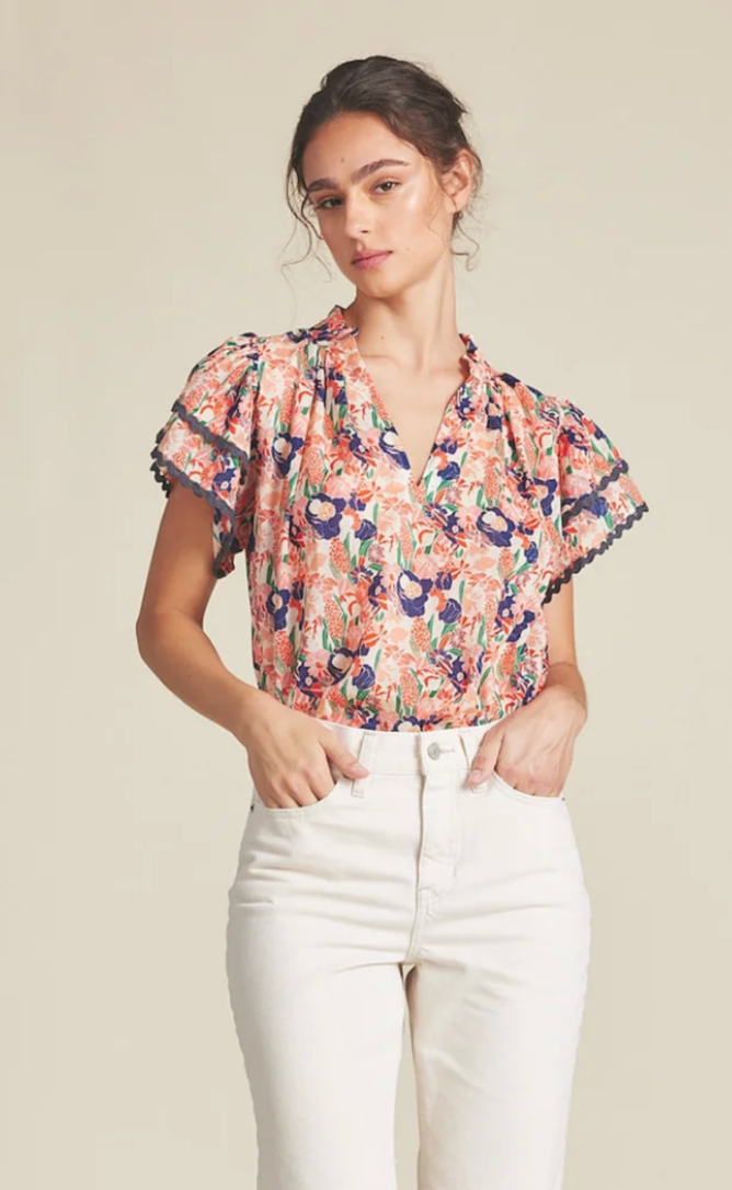 Trovata Birds of Paradis Clover Blouse in Red Jacintos size L