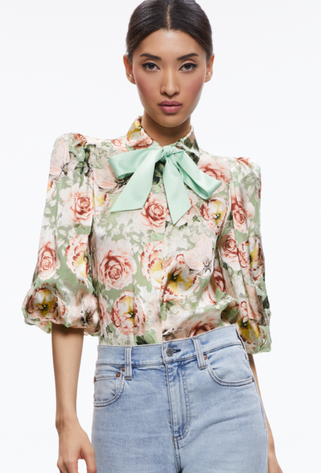 Alice and Olivia Bentley Tie Neck Blouse Top size M