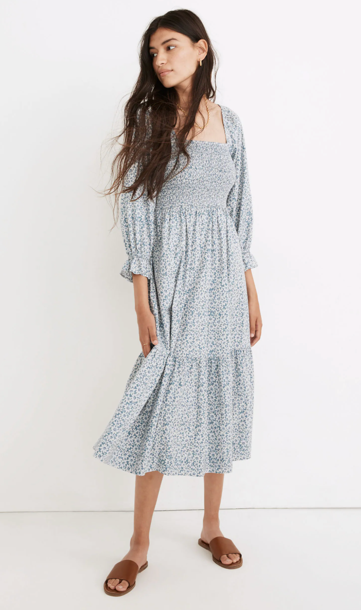 Madewell Lucie Smocked Midi Dress in Sunflower Field size S