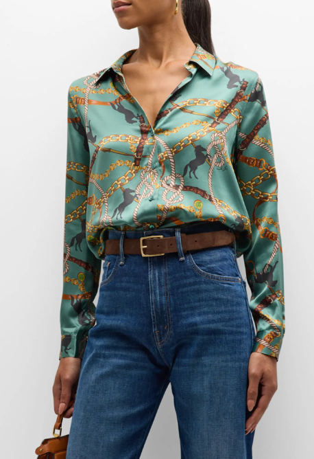 L'Agence Tyler Button-Front Silk Shirt size S