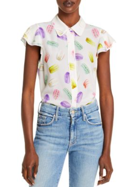 Alice and Olivia Eli Macaron Print Silk Top size S