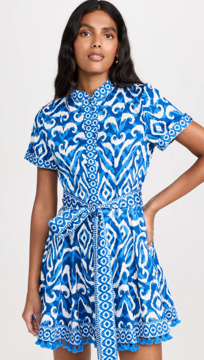 Alice and Olivia Lucy Roll Sleeve Mini Shirt Dress French Blue size 8