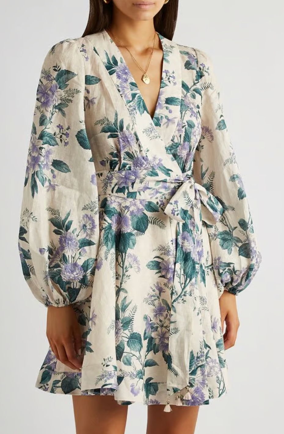 Zimmermann Cassia Floral-Print Linen-Poplin Wrap Dress size US 4