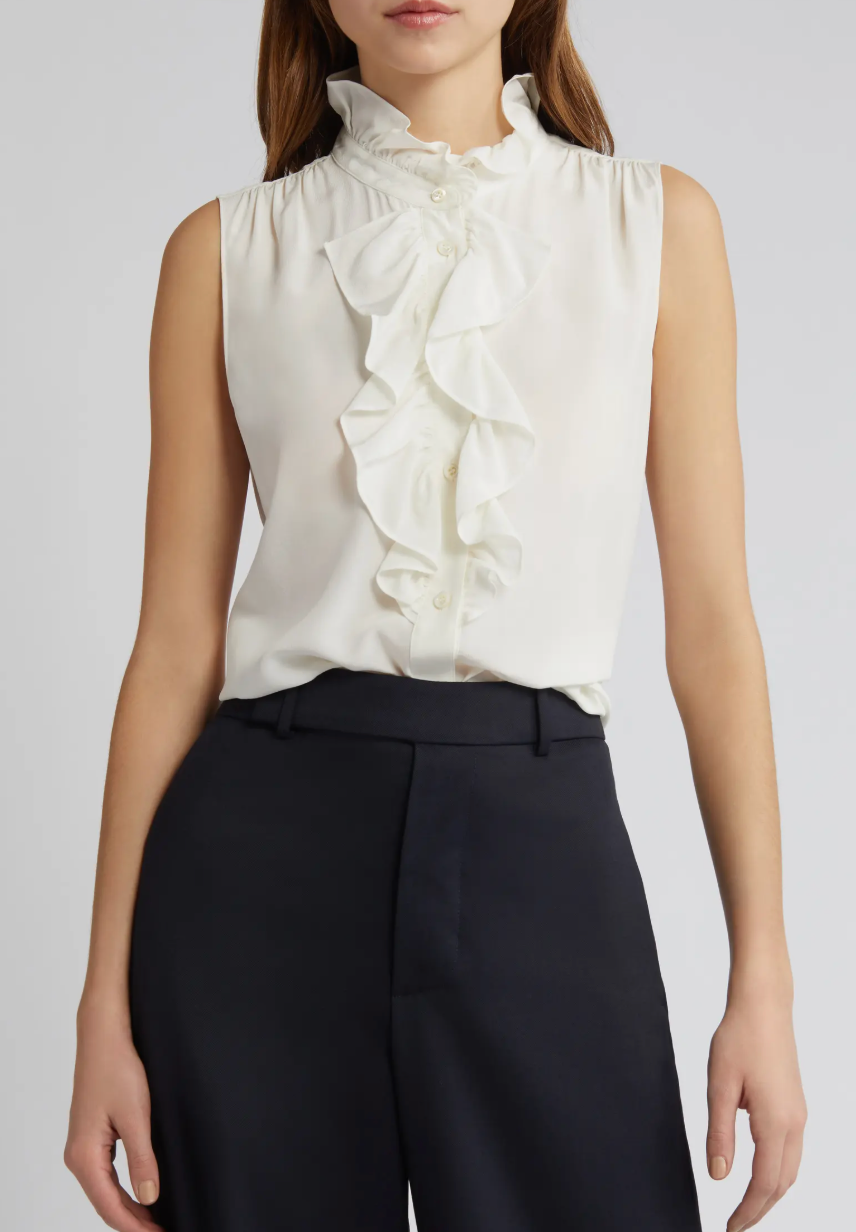 Frame Ruffled Silk Sleeveless Blouse size M