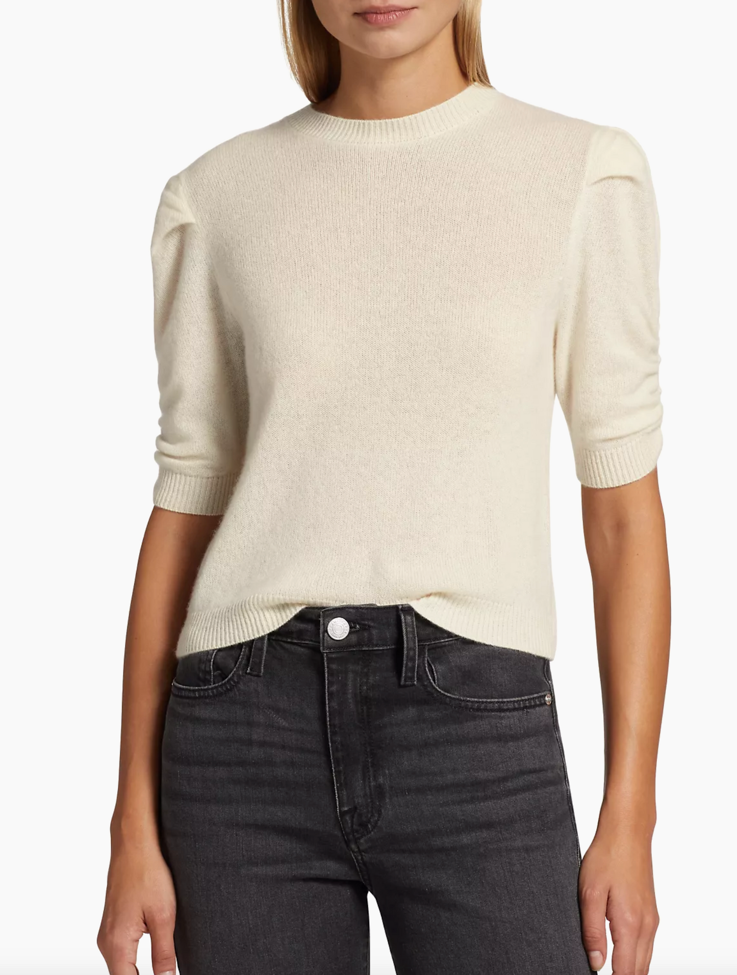 Frame Ruched Sleeve Cashmere Top Sweater size L