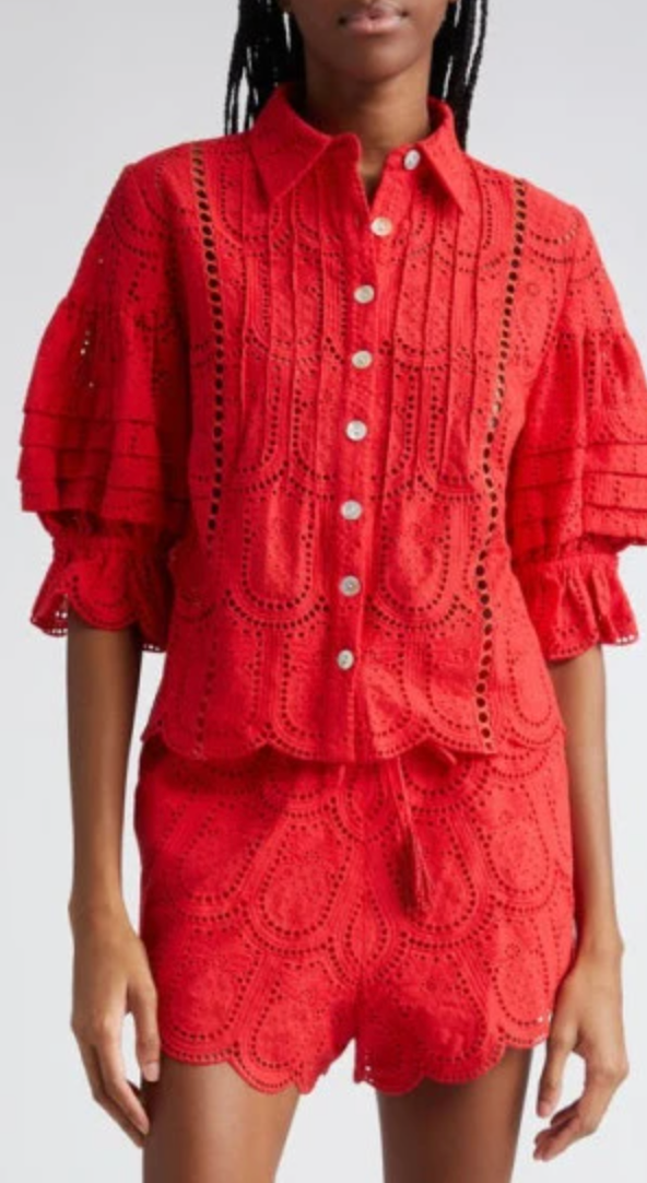 Farm Rio Pineapple Eyelet Red Blouse size XS