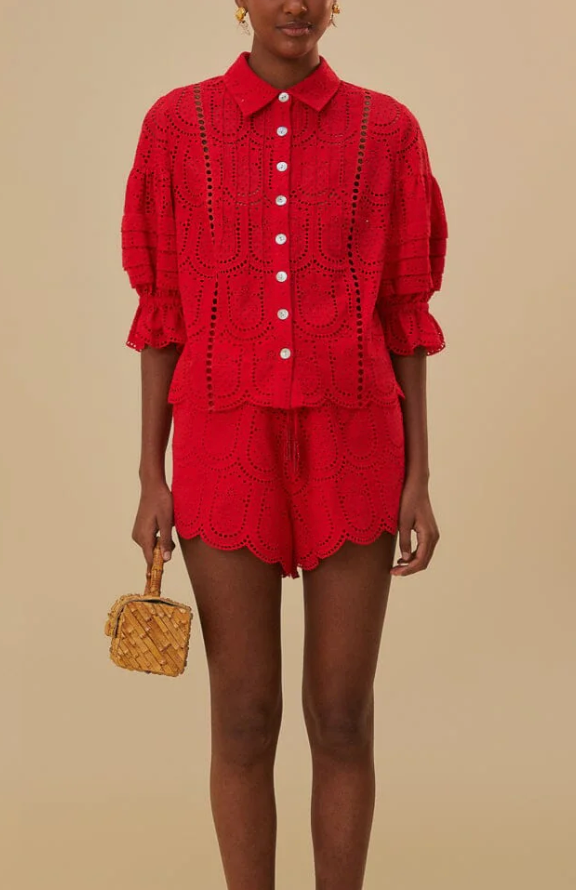 Farm Rio Pineapple Eyelet Red Blouse size XS