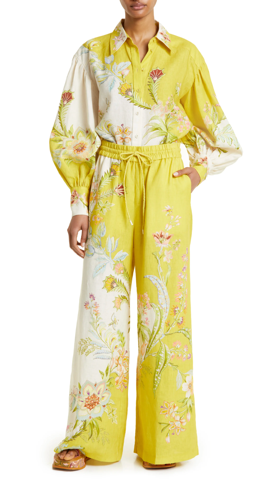 Alemais Ira Floral-print Linen Wide Leg Pants size US 4