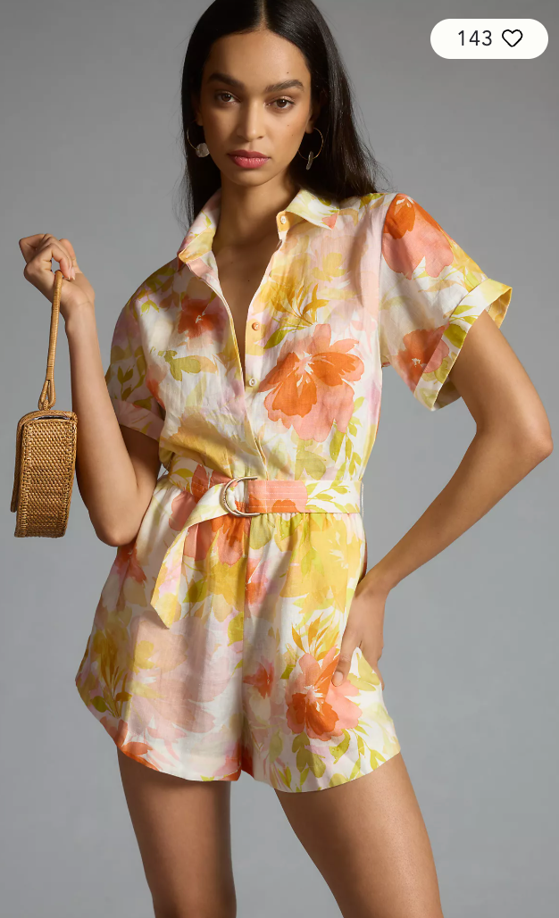 Kivari Printed Short-Sleeve Belted Romper size US 4