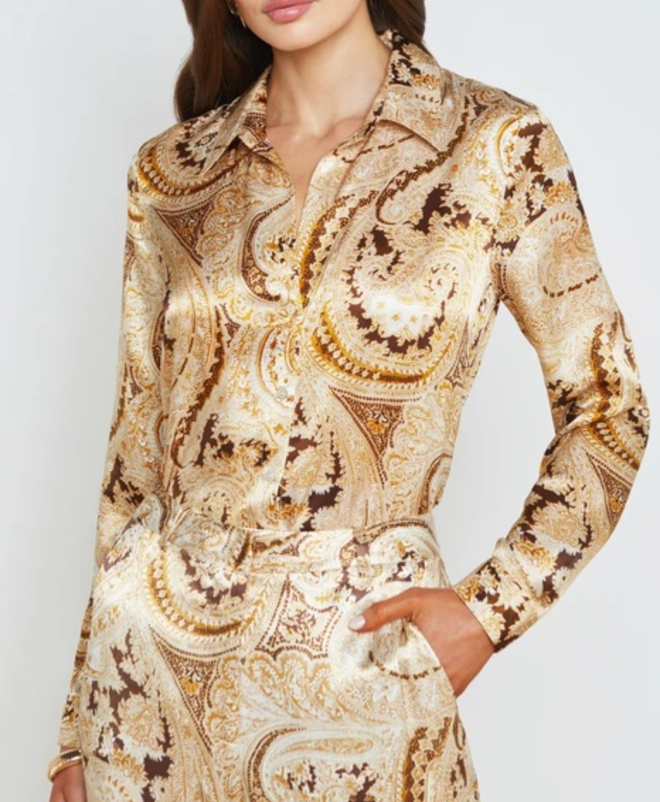 L'Agence Tyler Silk Shirt Ivory Multi Boute Paisley size M